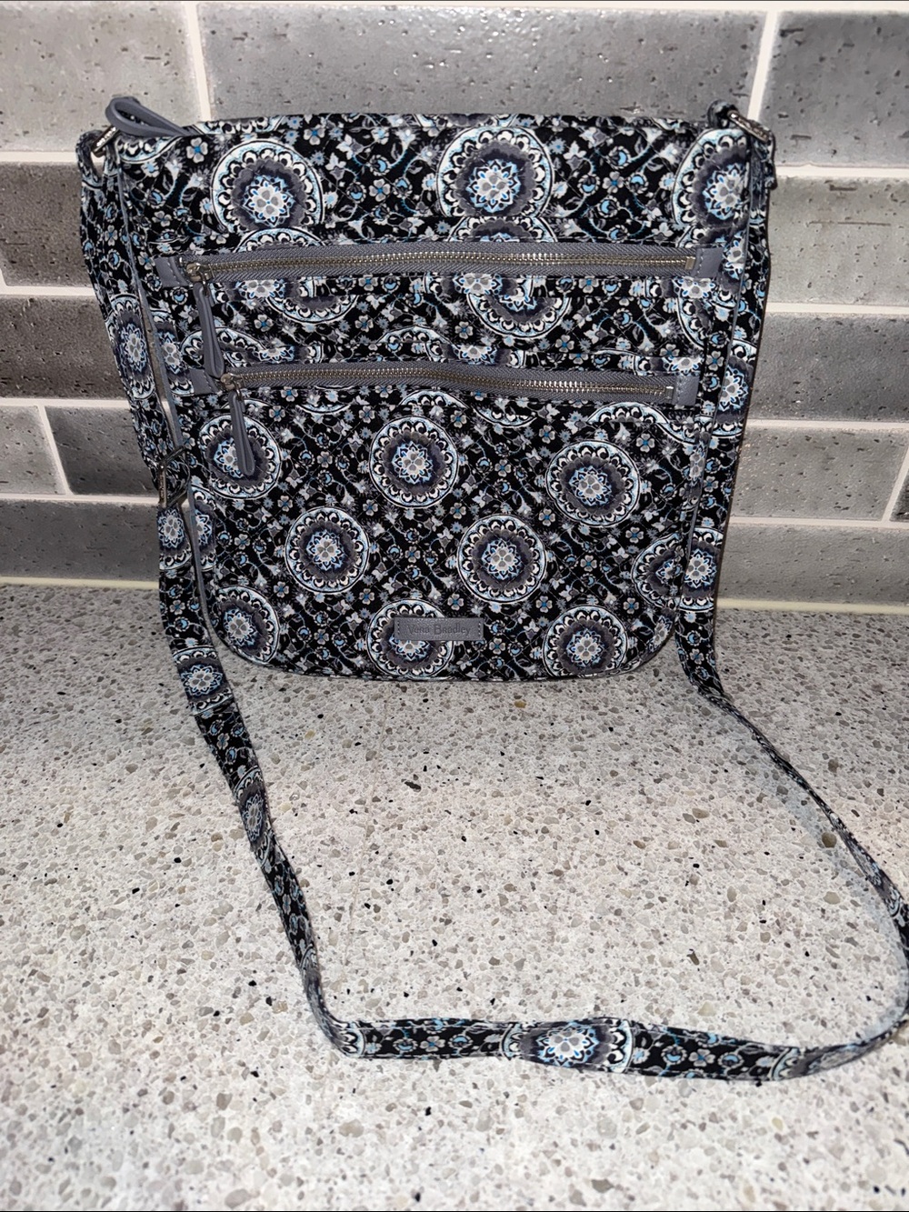Vera Bradley Charcoal Medallion Triple Zip Hipster Crossbody